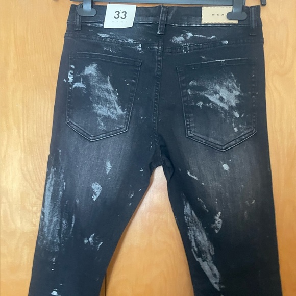 MNML Distressed Men’s (Size33) Black Streetwear, Graphic Stretch Denim Jeans - Picture 11 of 14